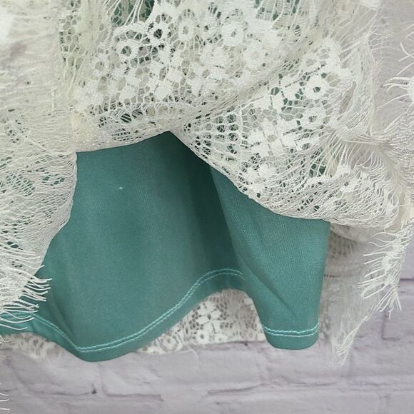 Lulus Others Follow Lana Mint and White Lace Dress Sleeveless Stretch Knit Mini - Picture 11 of 16